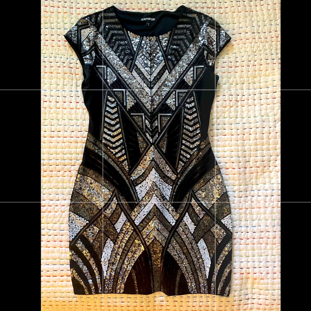 ♥️ Express Sequin Little Black Dress Black Size M Medium Mini Bachelorette